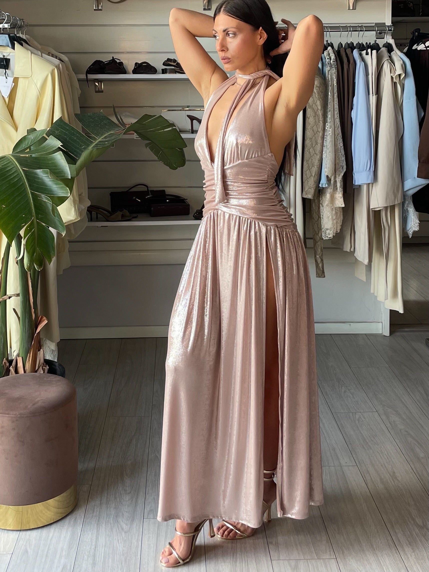 Abito Mersia con spacco rosa gold  LIMITED