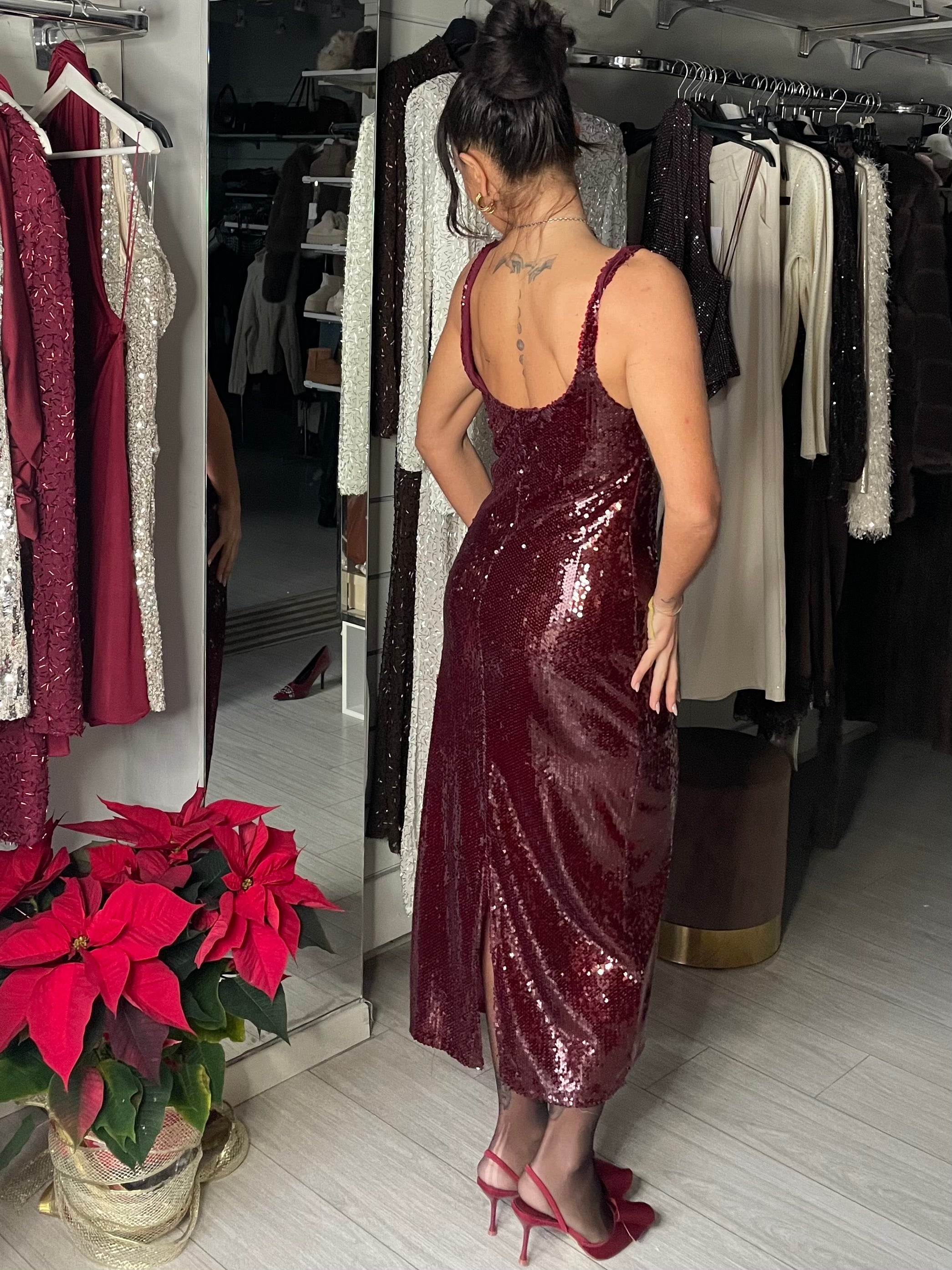 LUMINA ABITO PAILLETTES BORDEAUX