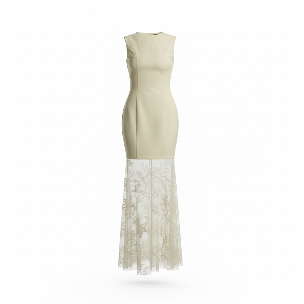 Abito a tubino combinato in pizzo yellow butter Lumina