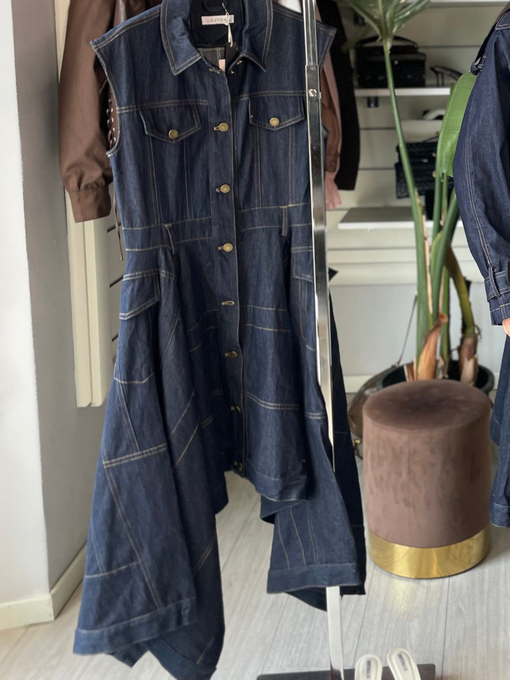 Dress asimmetrico in denim scuro