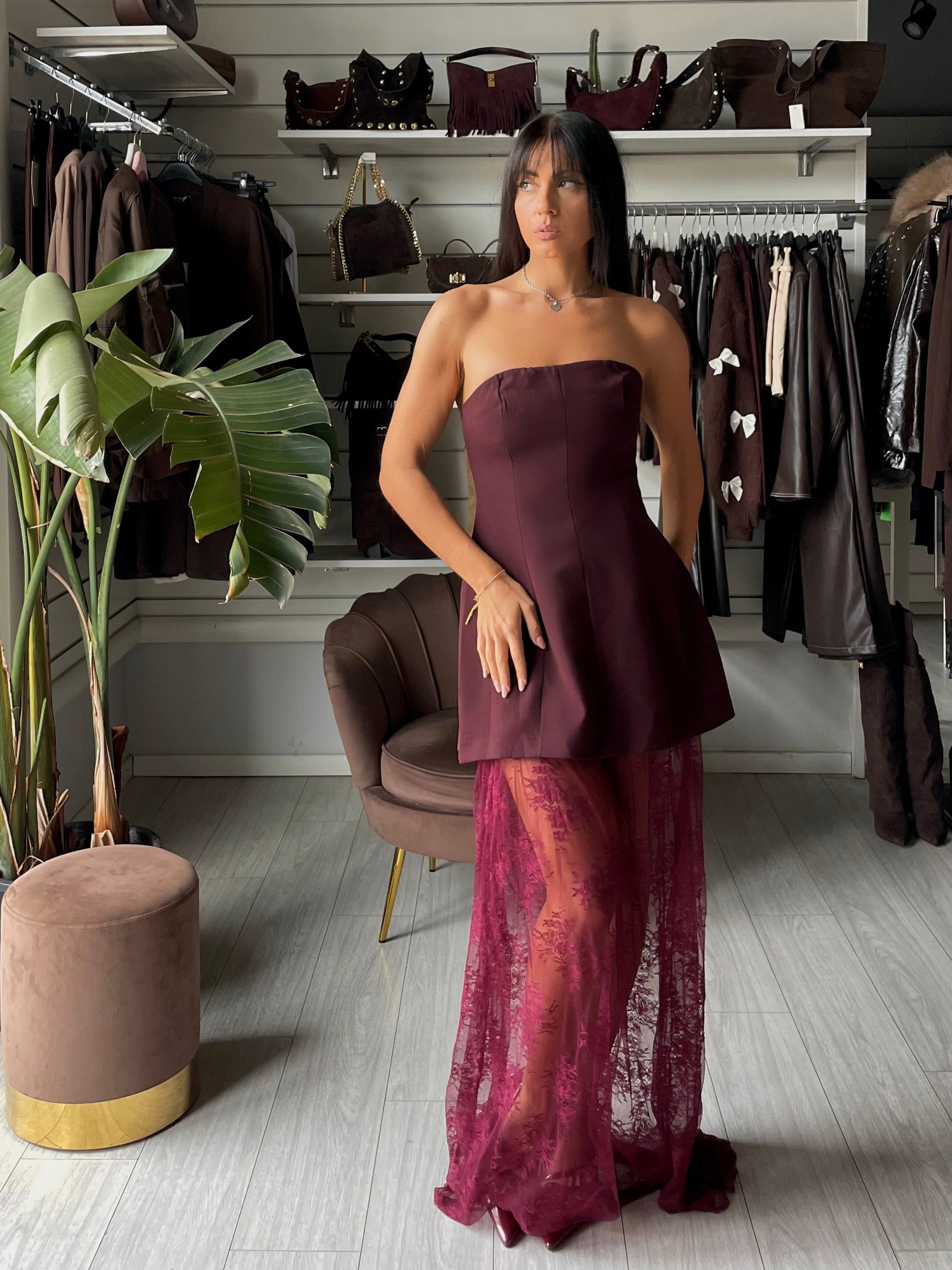 ABITO COMBINATO IN PIZZO Lumina Bordeaux