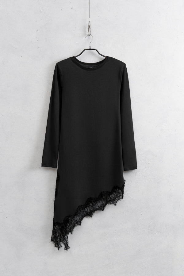 ABITO LUNGO ASIMMETRICO CON PIZZO LUMINA