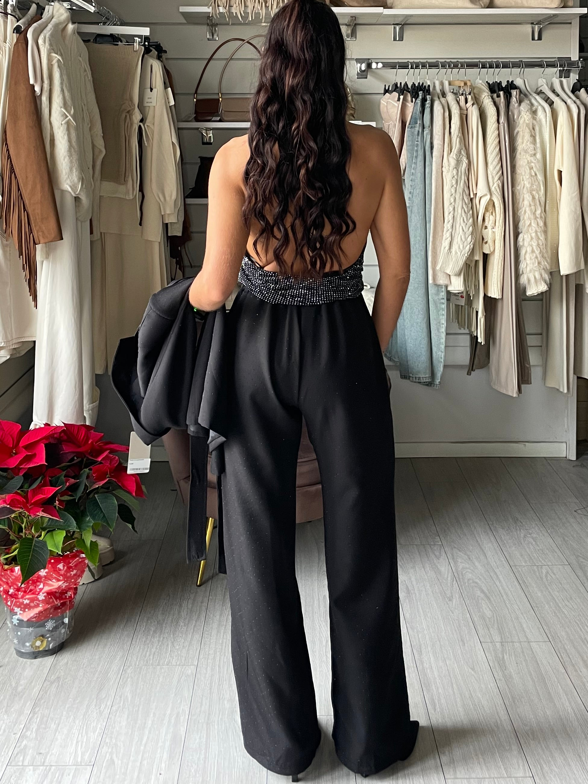 TOP HALTER DIAMOND NERO