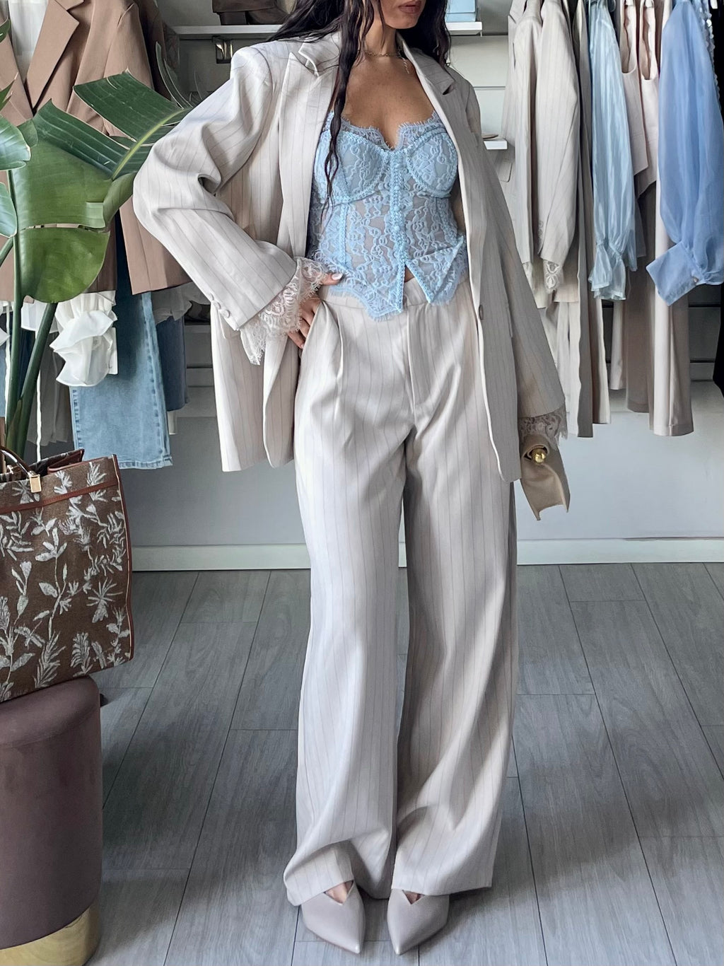Tailleur Ginevra  gessato beige