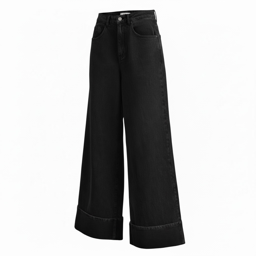 Lumina jeans Wide con risvolto nero