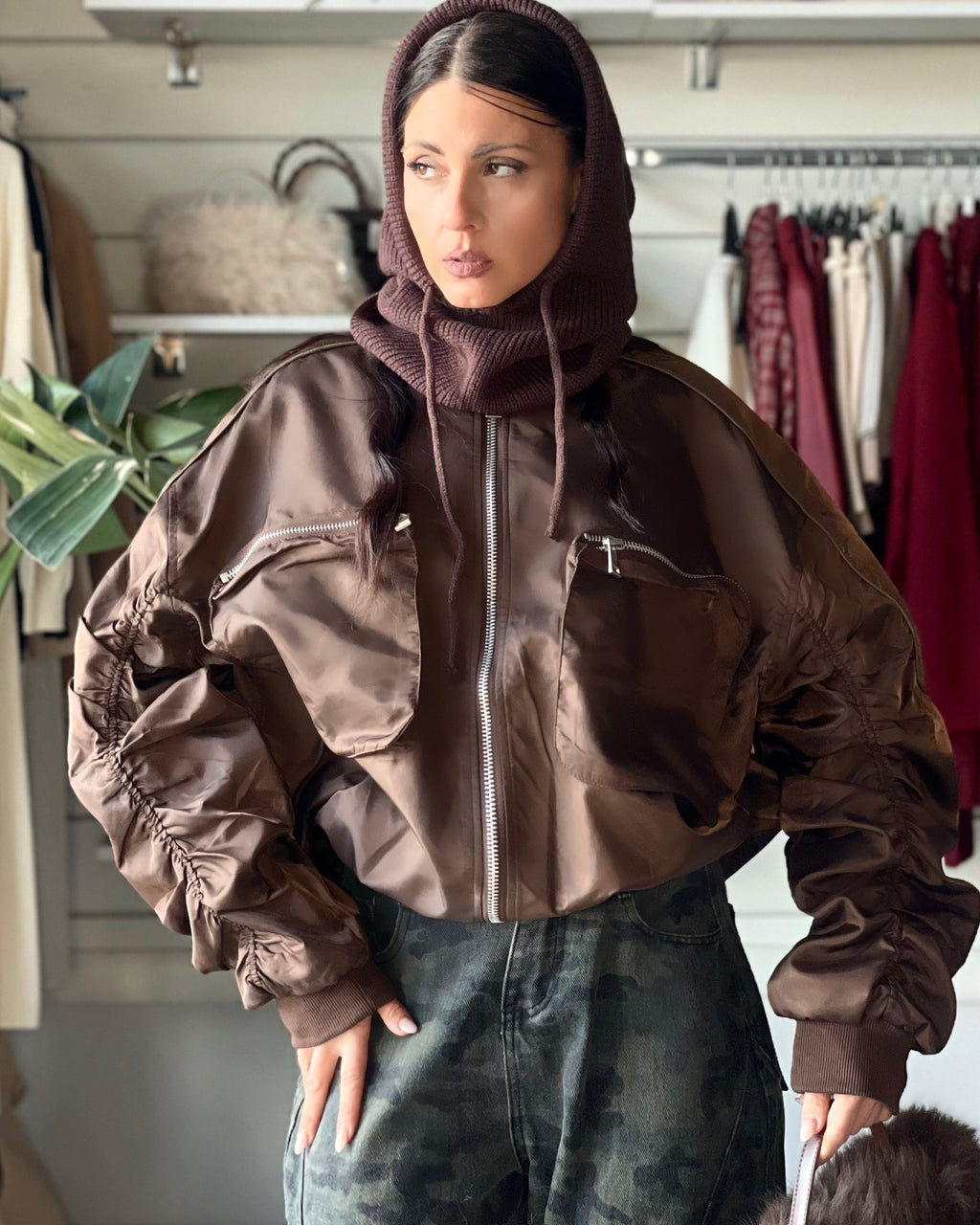 BOMBER SATIN CHOCO