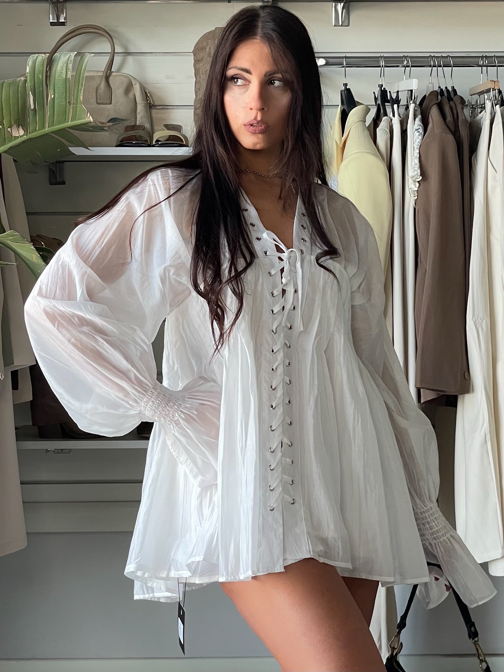 Mini dress Lace-up bianco