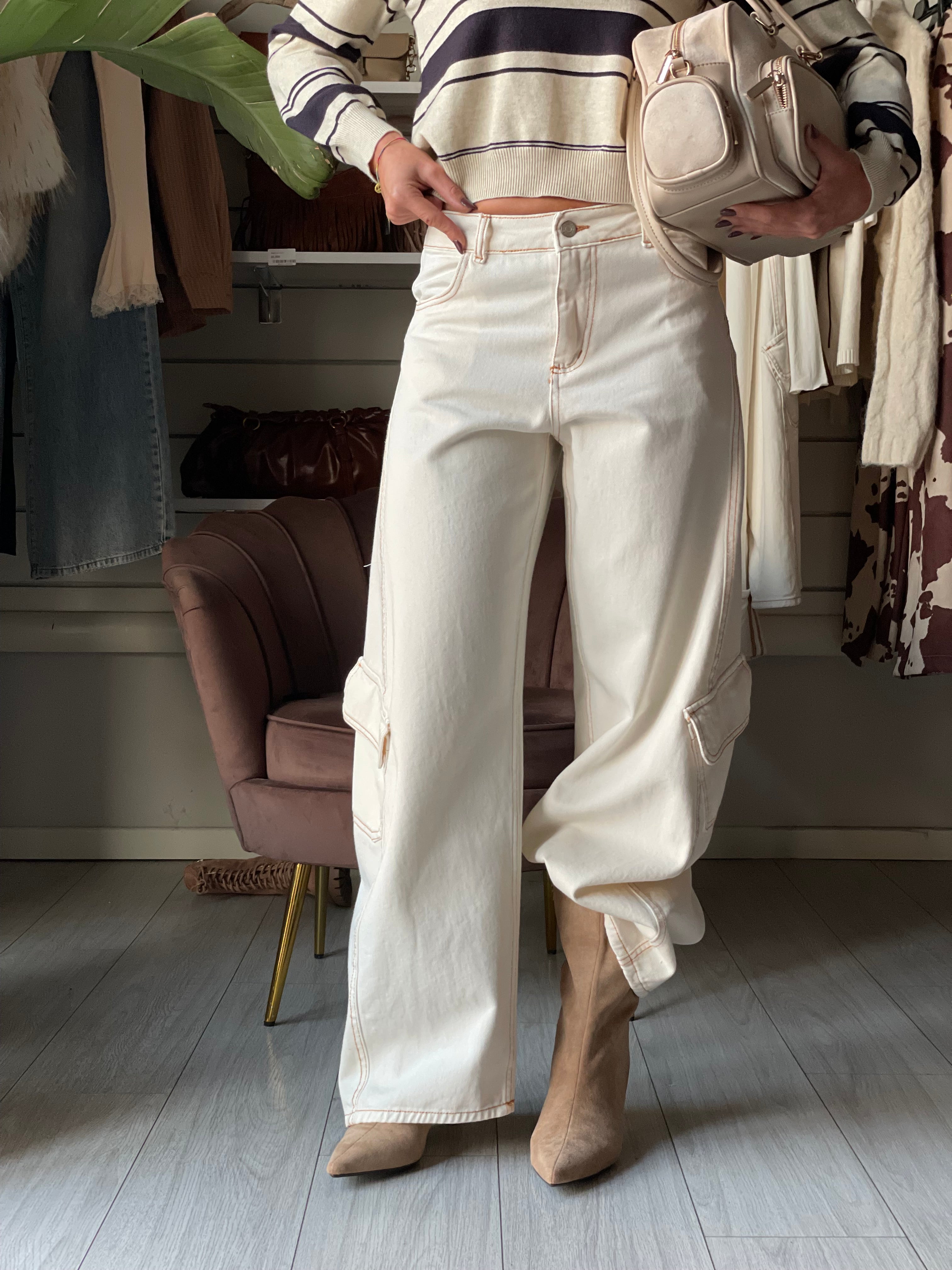 CARGO DENIM BALLOON Justwest Ivory