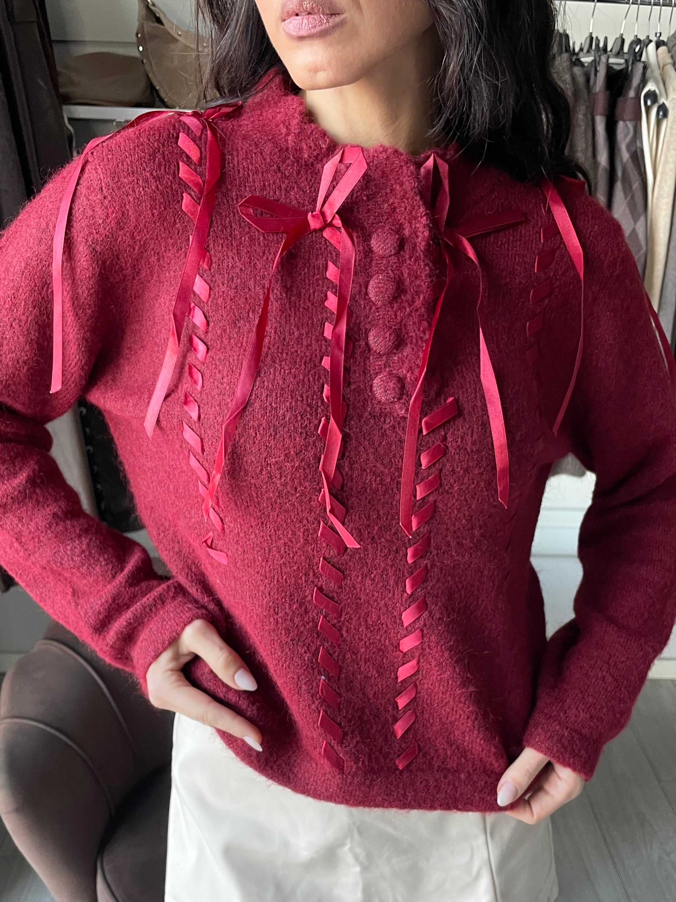 PULLOVER CON FIOCCHI IN RASO Red