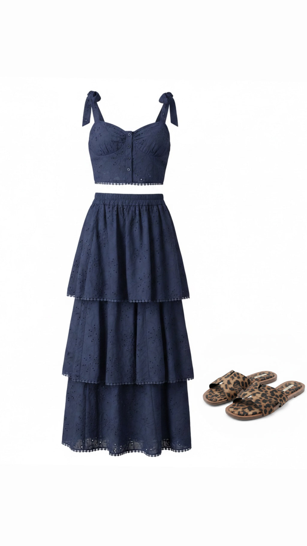 Set coordinato top e gonna sangallo blu