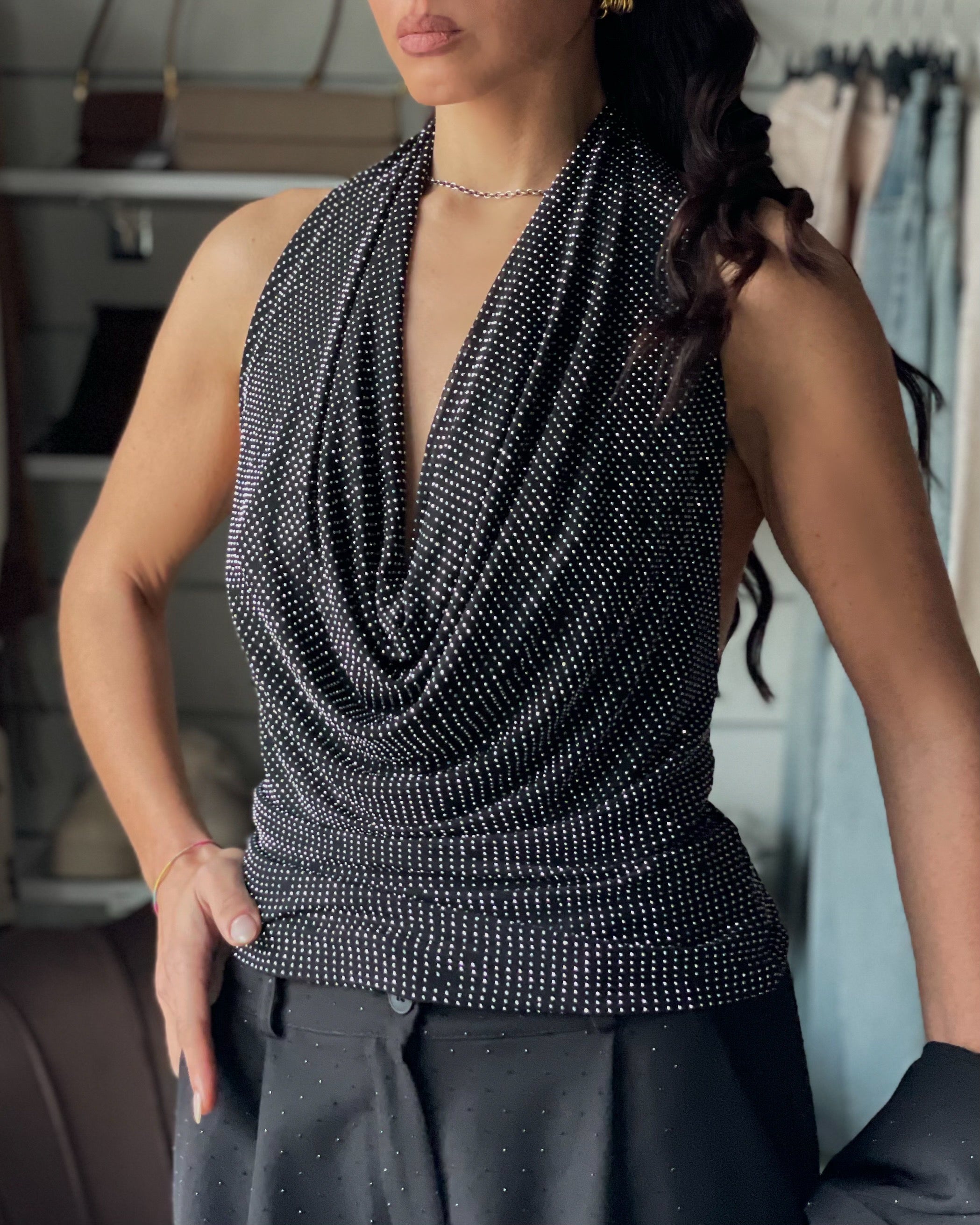 TOP HALTER DIAMOND NERO