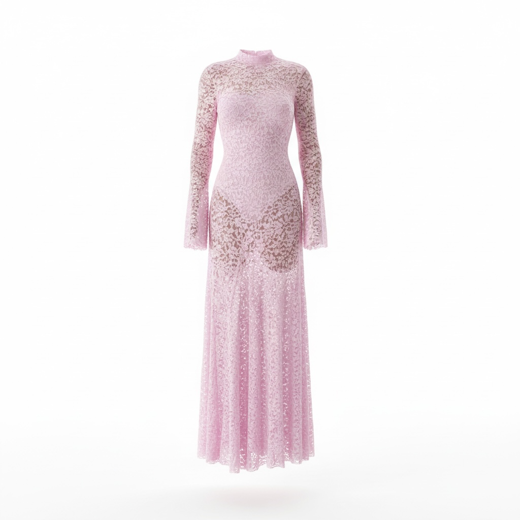 Abito lungo secondskin in pizzo rosa Lumina