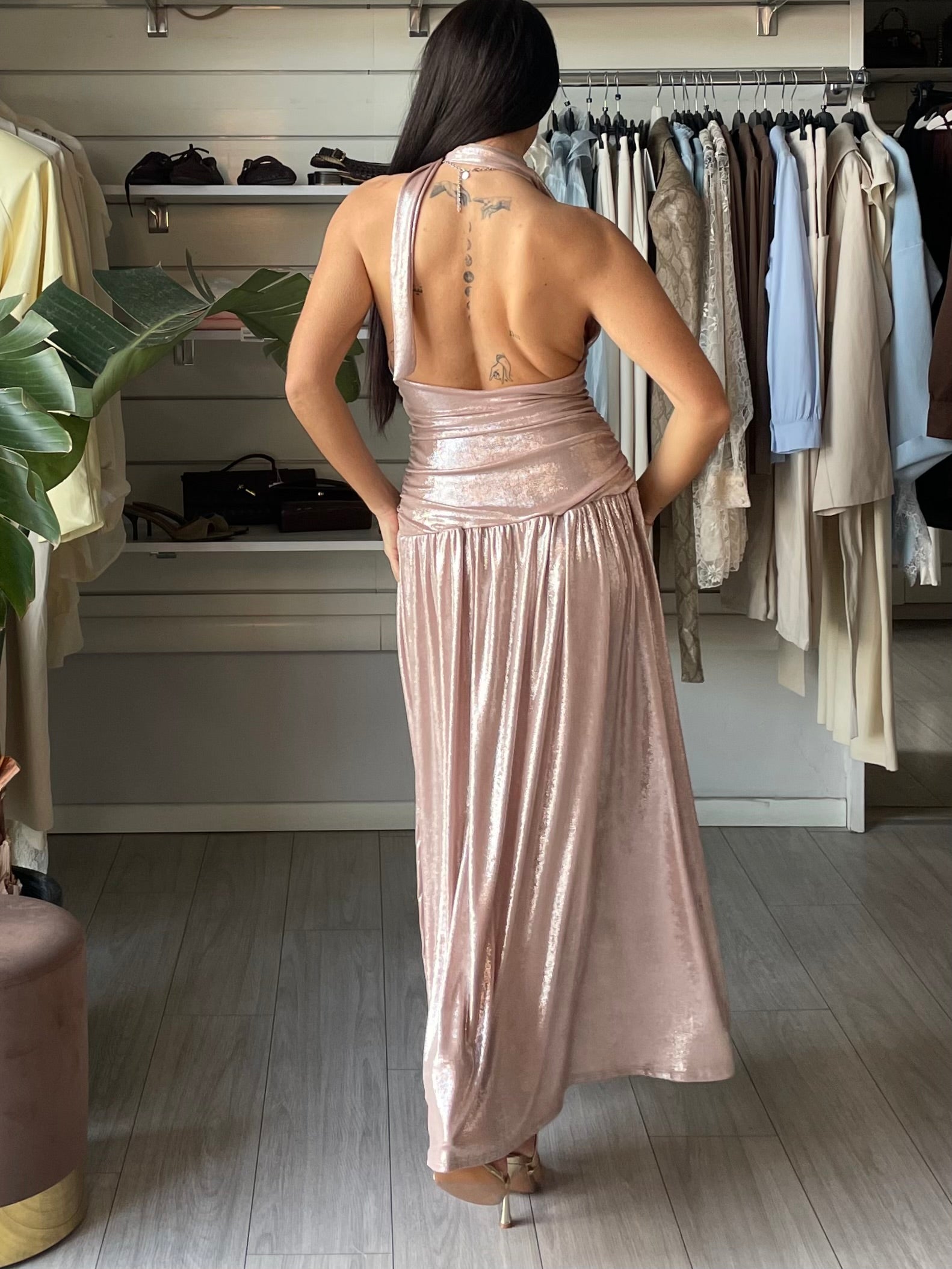 Abito Mersia con spacco rosa gold  LIMITED