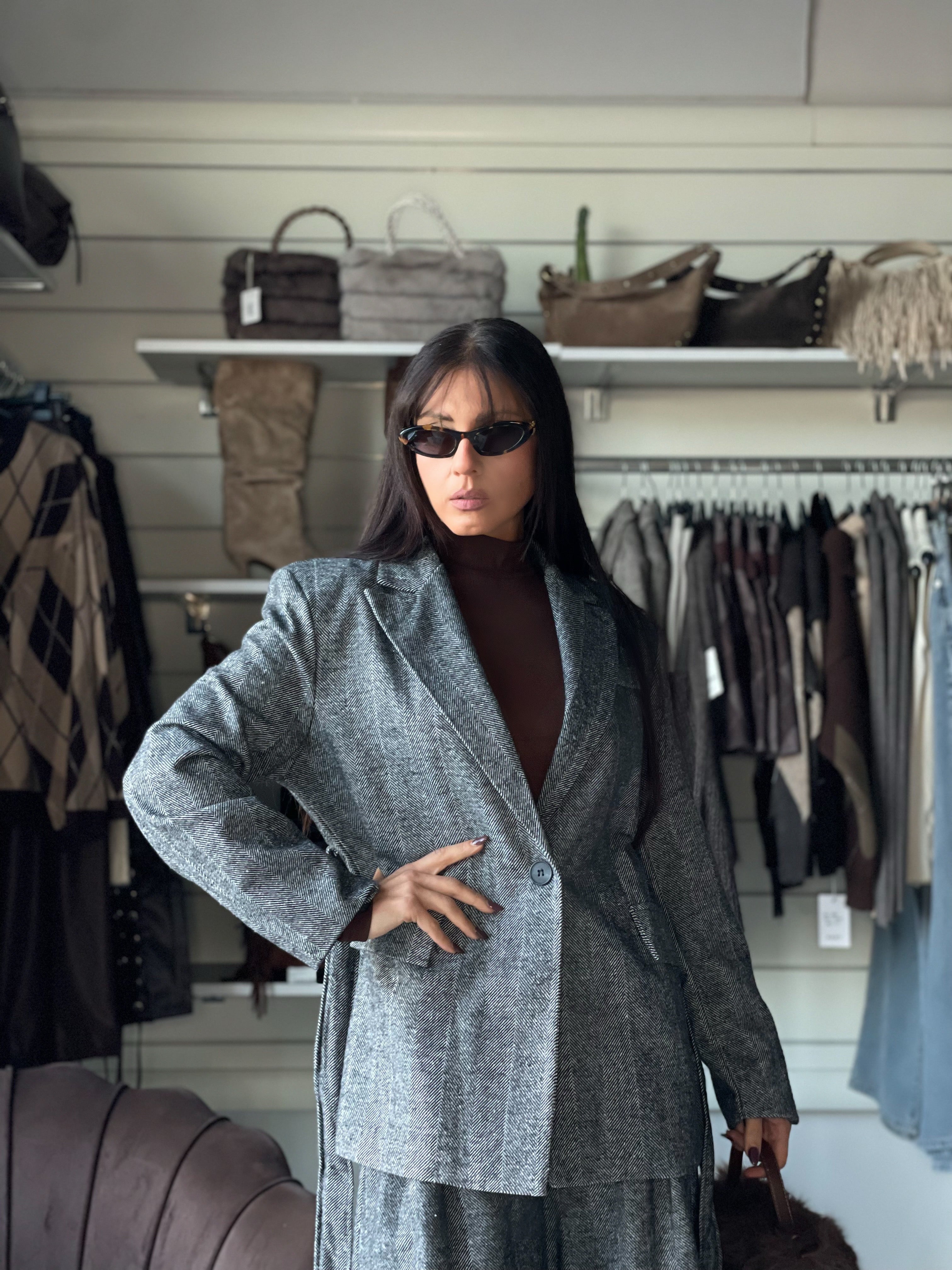 SHELBY SET COMBINATO BLAZER & BERMUDA Grey