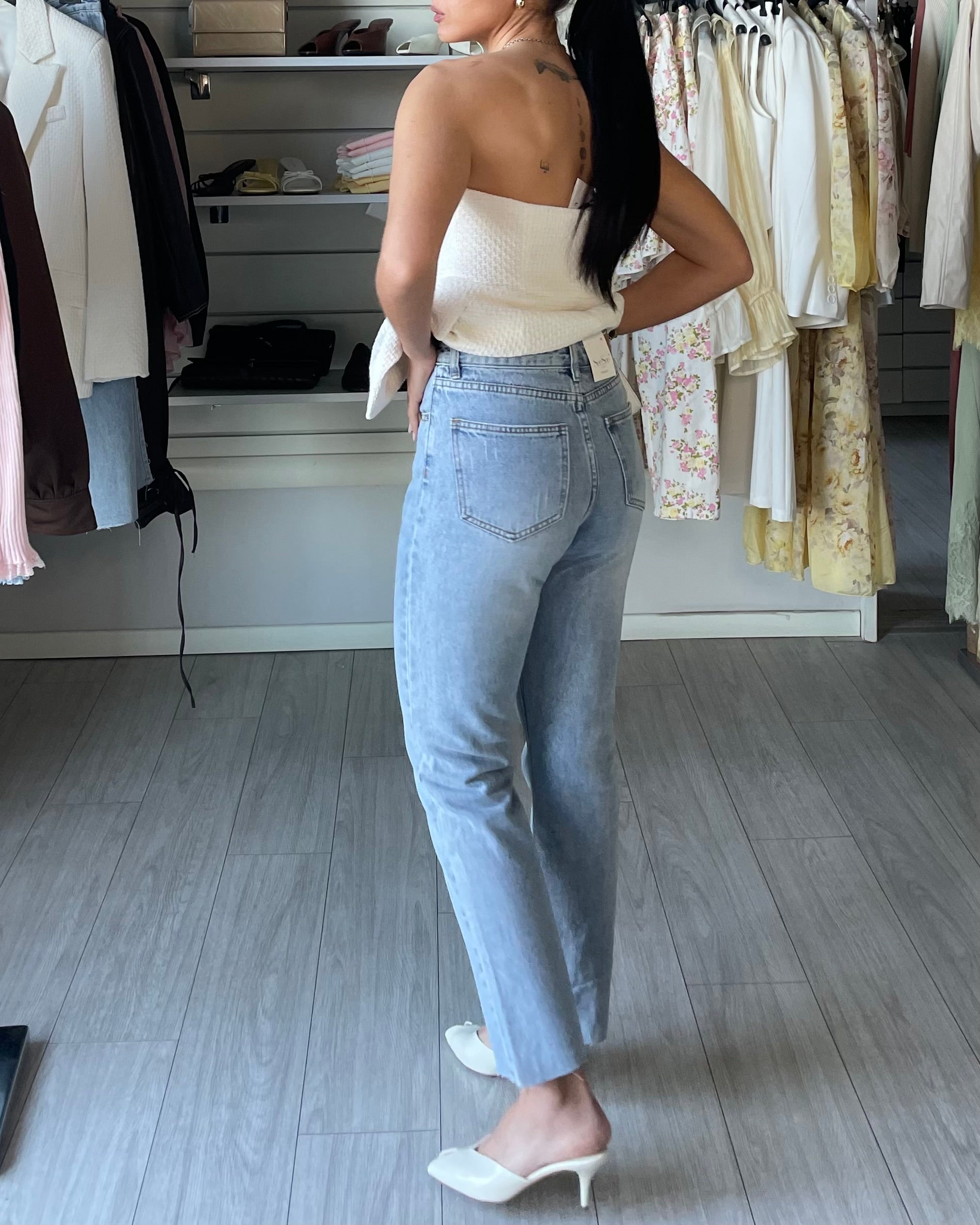 Jeans Straight Capri light blue