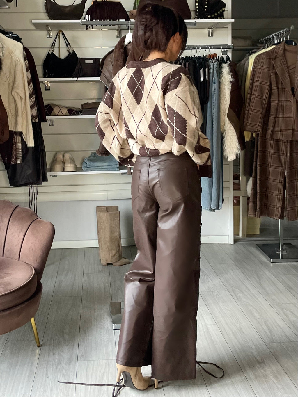 FULL-LACE Pantalone ecopelle stringato