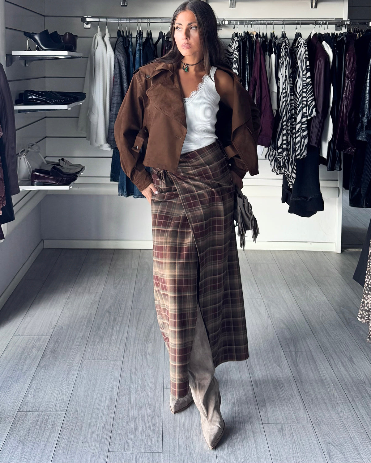 Giacca crop scamosciata Brown