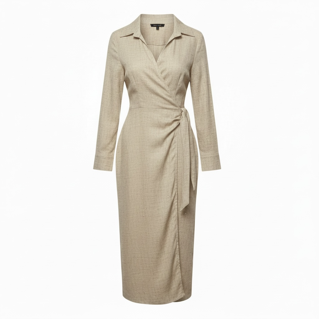 Abito misto lino a portafoglio beige
