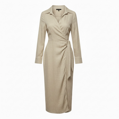 Abito misto lino a portafoglio beige
