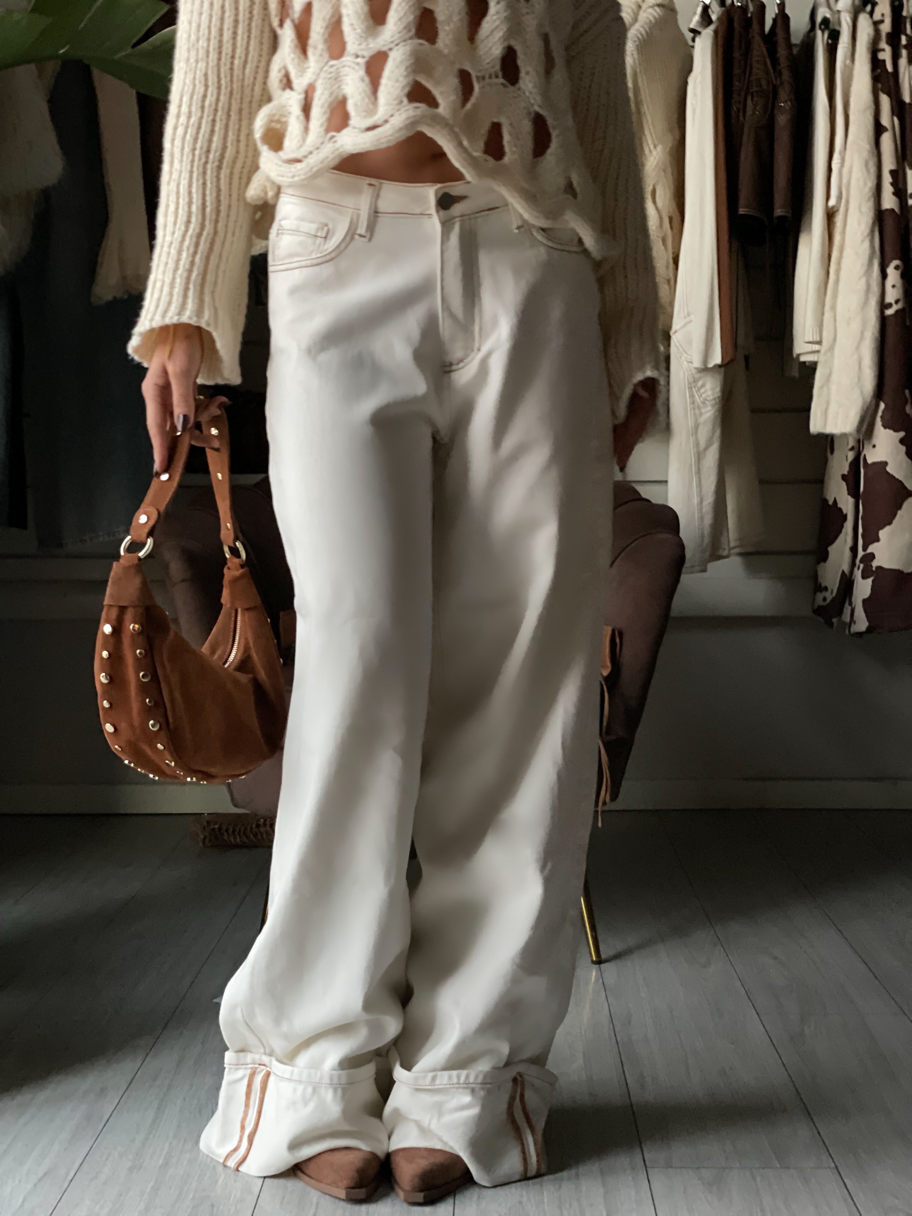 JEANS WIDELEG CON RISVOLTO Justwest Ivory