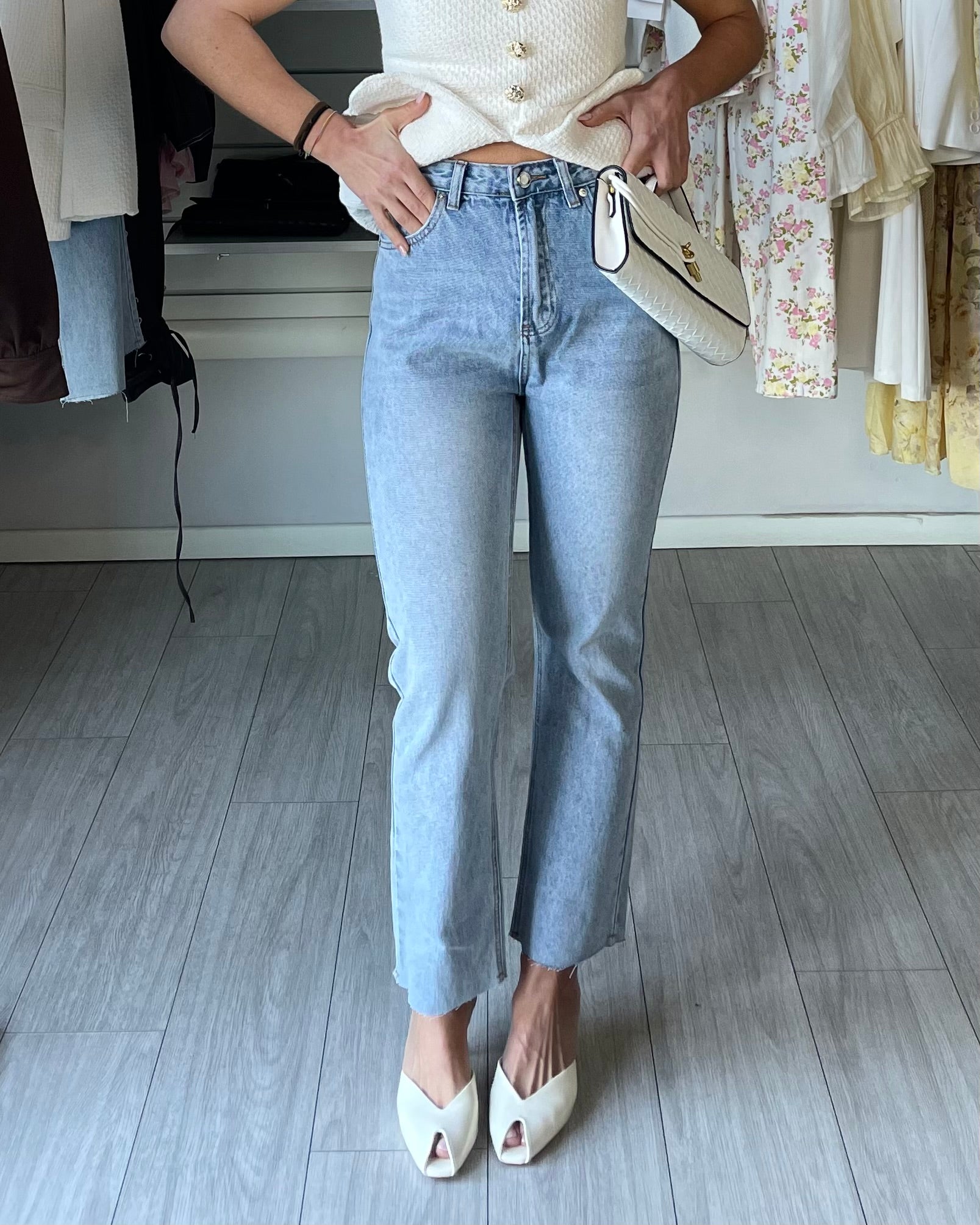 Jeans Straight Capri light blue