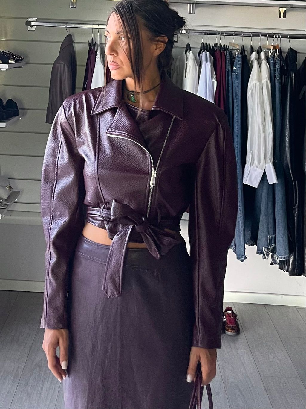 Giacca crop con cintura  JW bordeaux