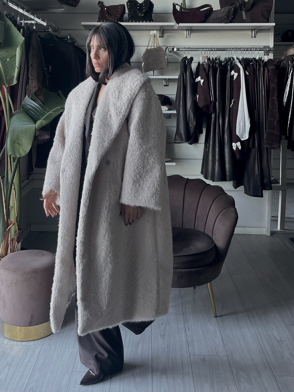 CAPPOTTO LUNGO IN ECOPELLICCIA  Lumina Beige