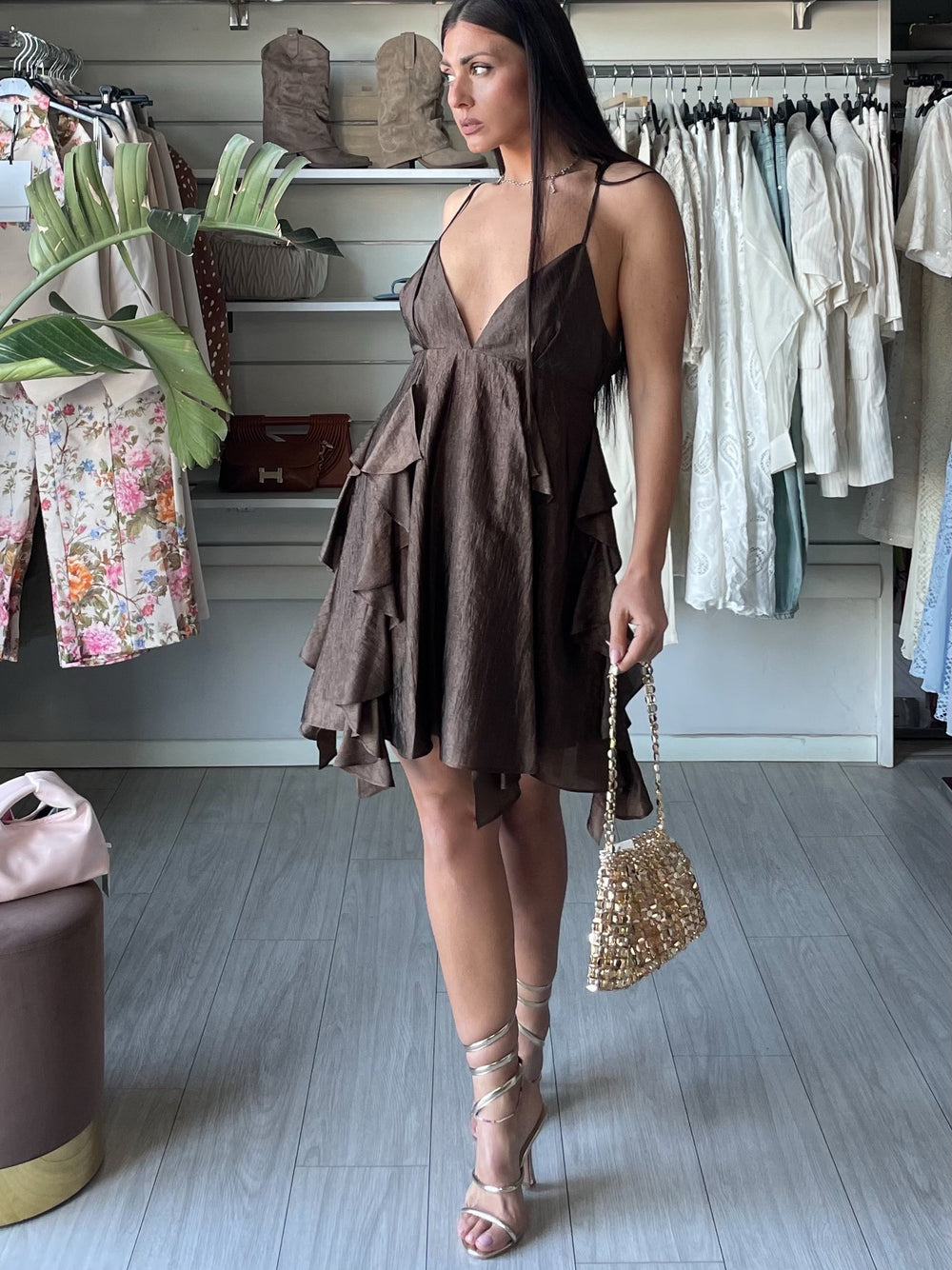 Mini dress con rouches Lumina Brown