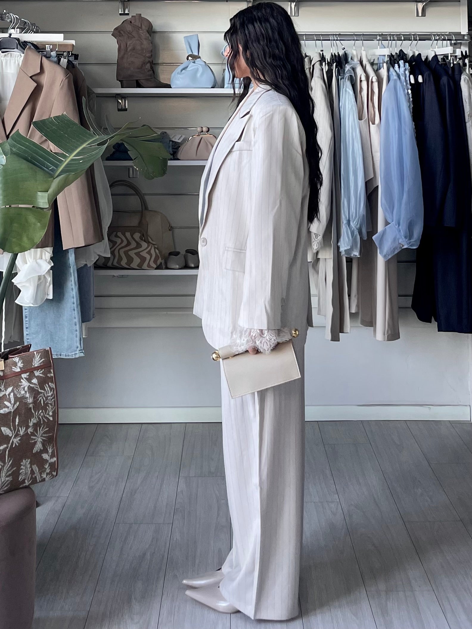 Tailleur Ginevra  gessato beige