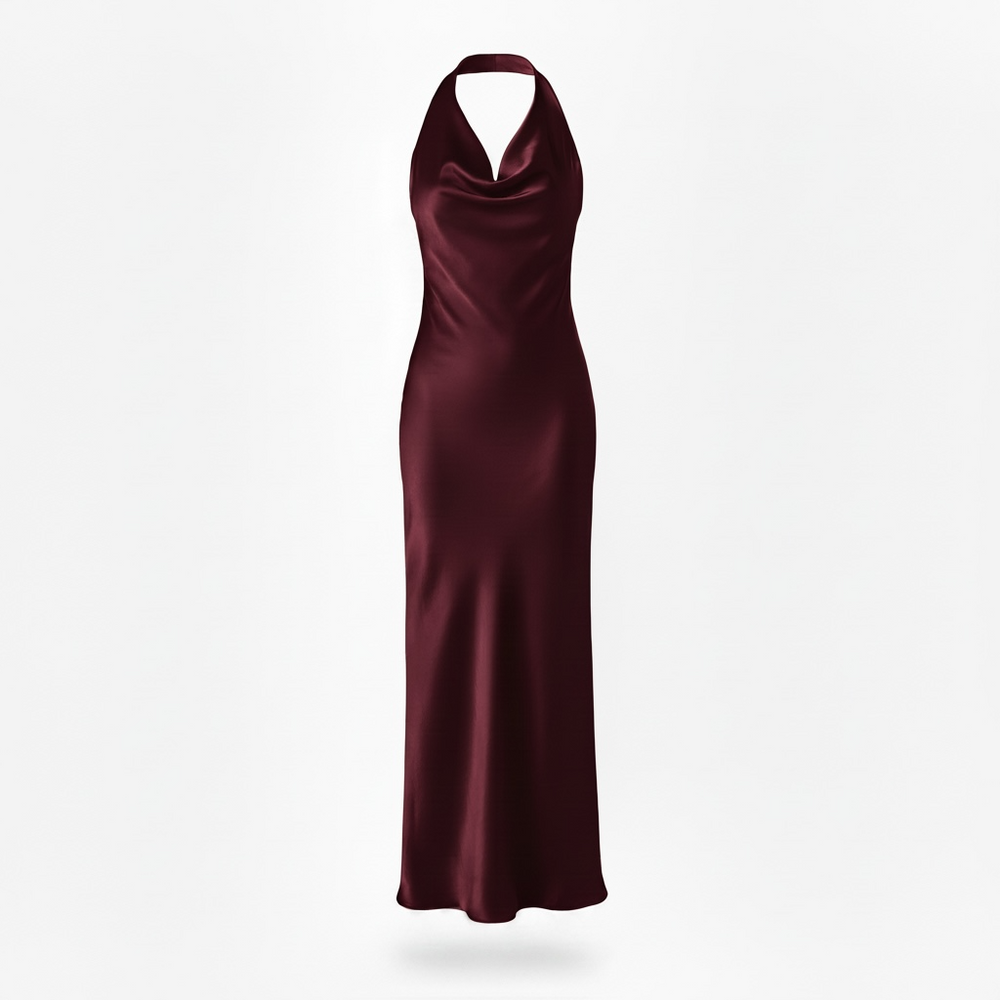 Abito satinato scollo halter Bordeaux