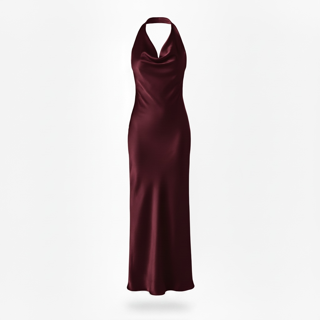 Abito satinato scollo halter Bordeaux