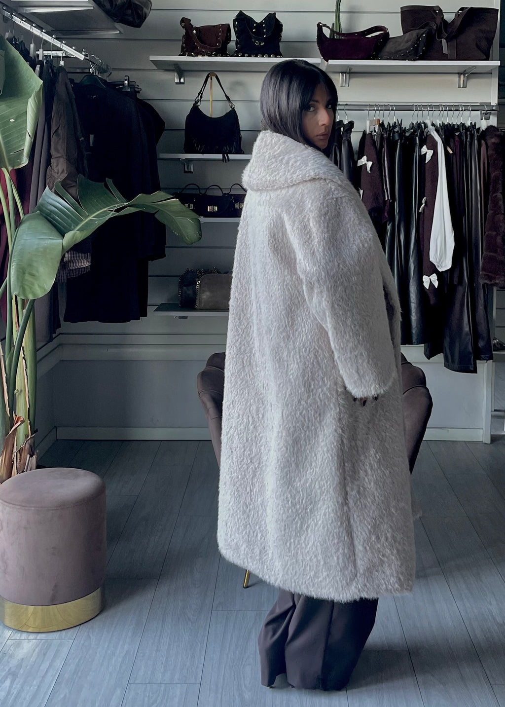 CAPPOTTO LUNGO IN ECOPELLICCIA  Lumina Beige