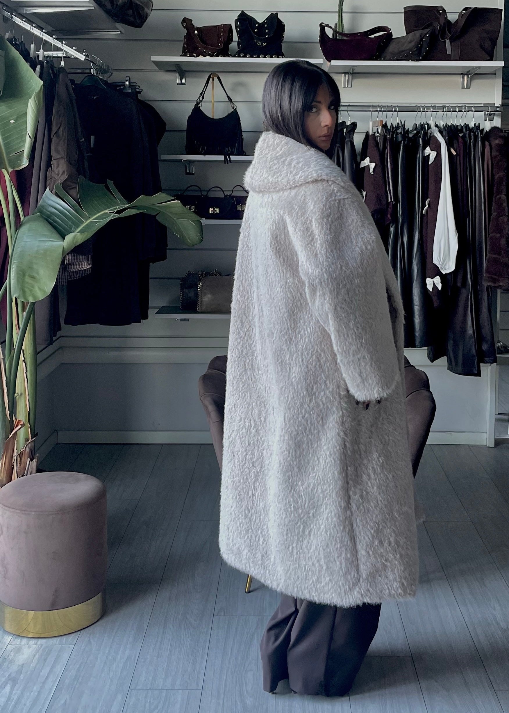 CAPPOTTO LUNGO IN ECOPELLICCIA  Lumina Beige