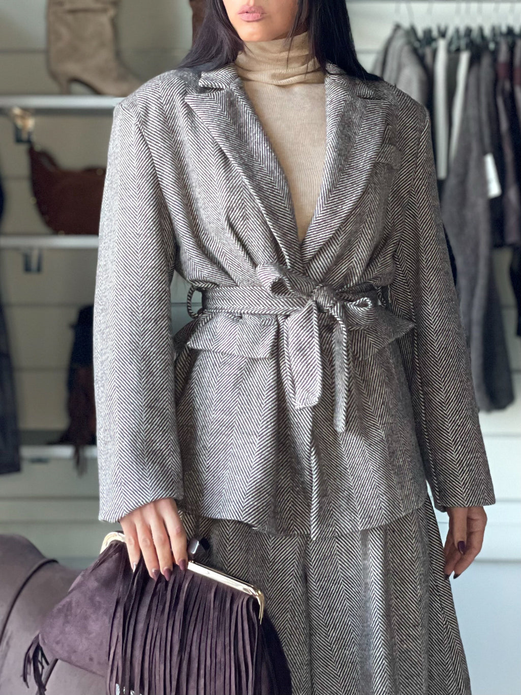 SHELBY SET COMBINATO Blazer & Bermuda in tweed Brown