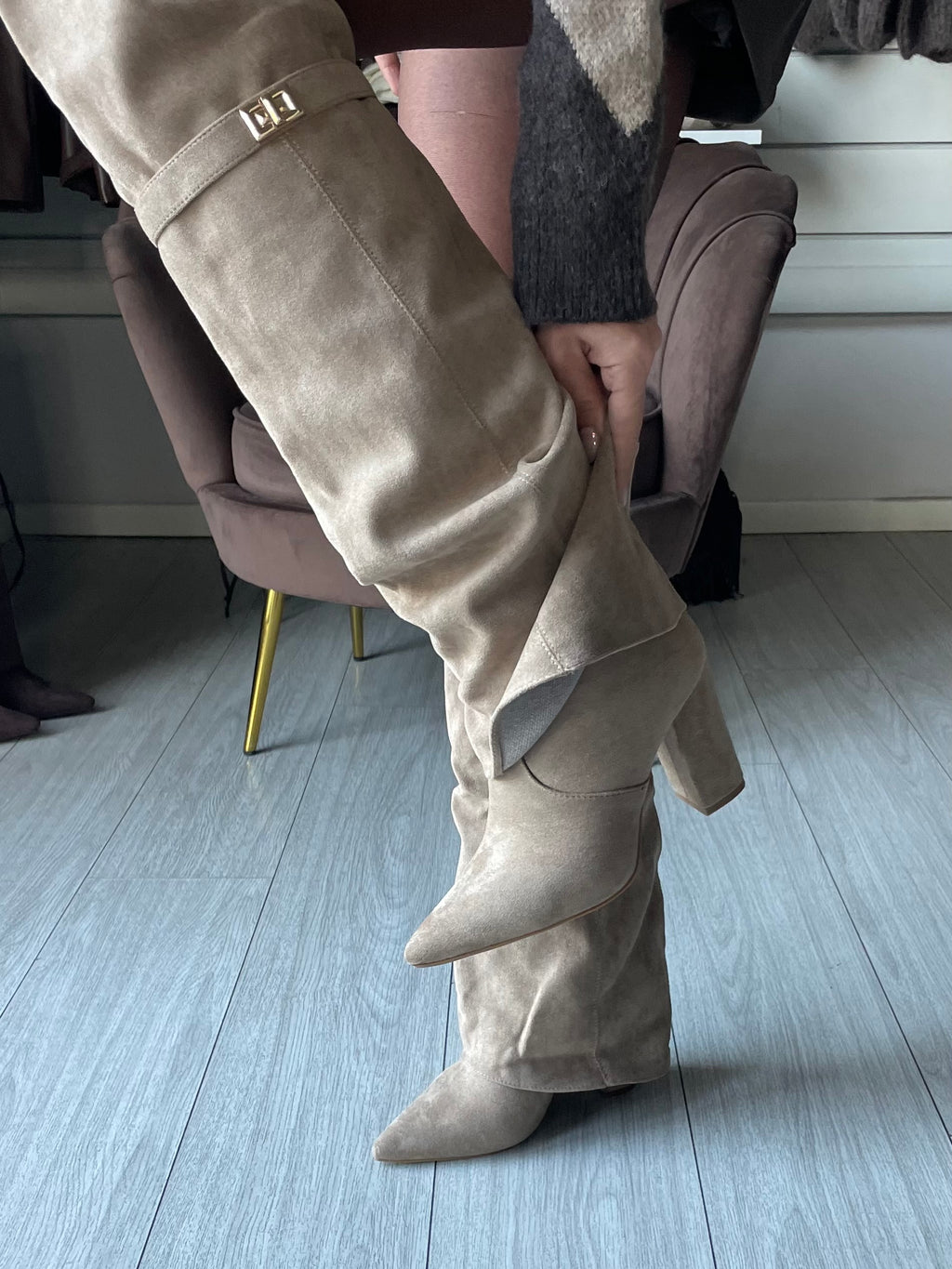 CAMI STIVALE OVERKNEE CON RISVOLTO Beige