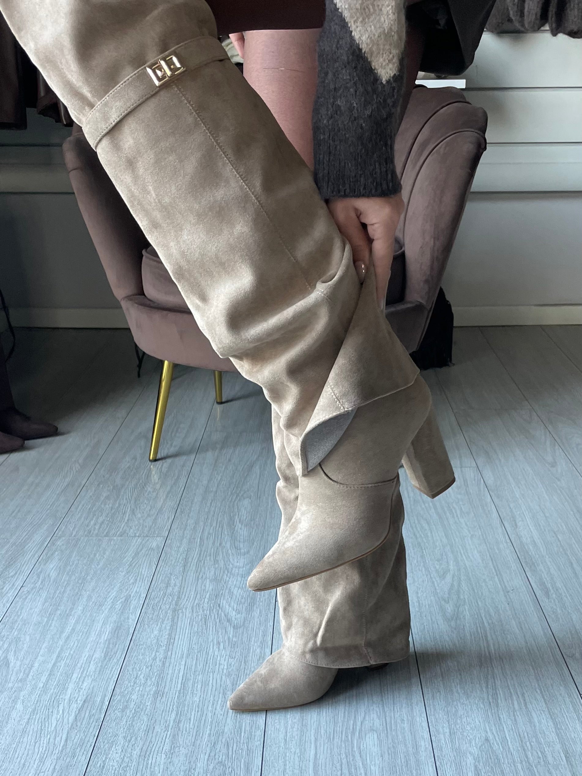 CAMI STIVALE OVERKNEE CON RISVOLTO Beige