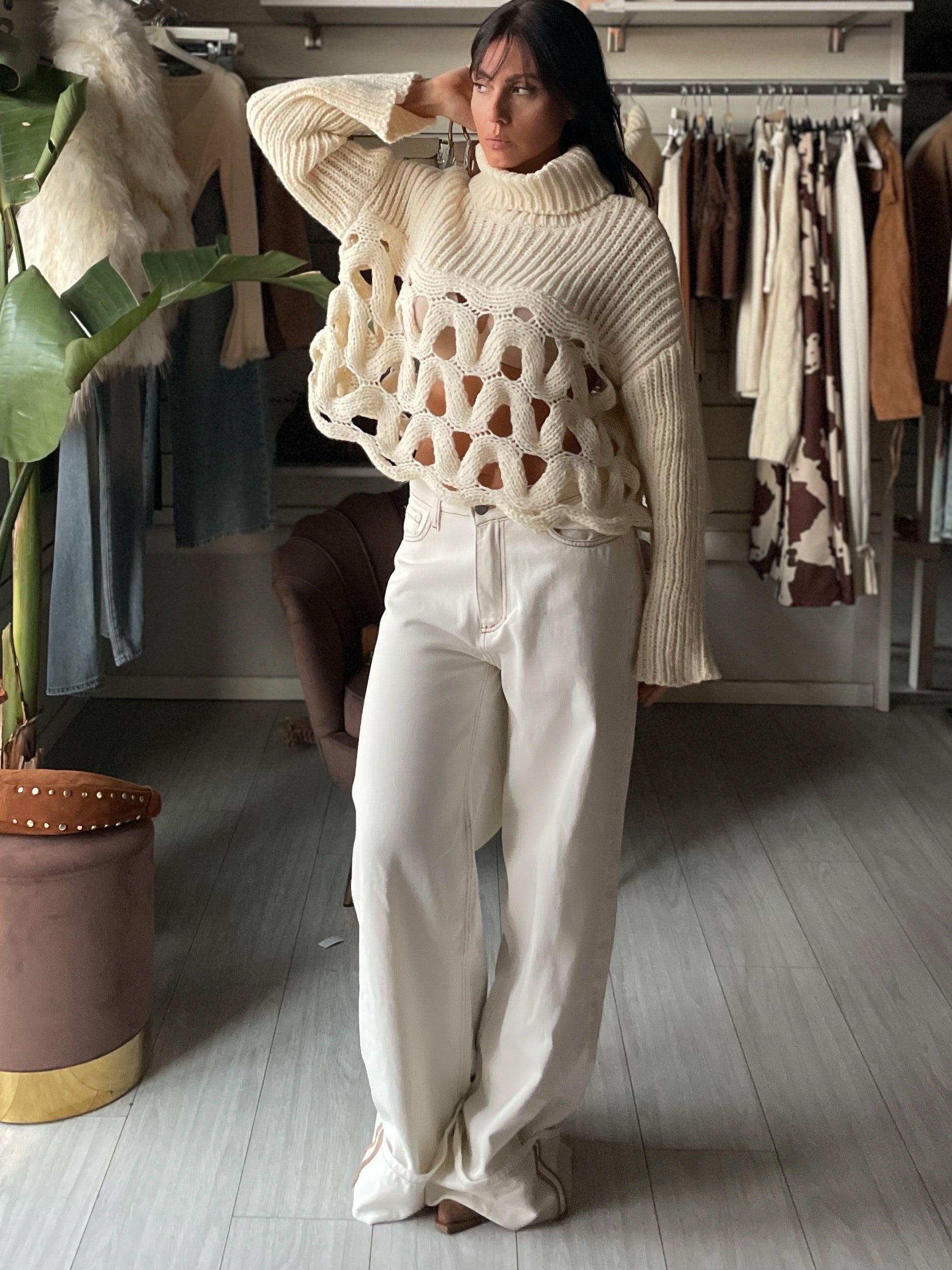 JEANS WIDELEG CON RISVOLTO Justwest Ivory