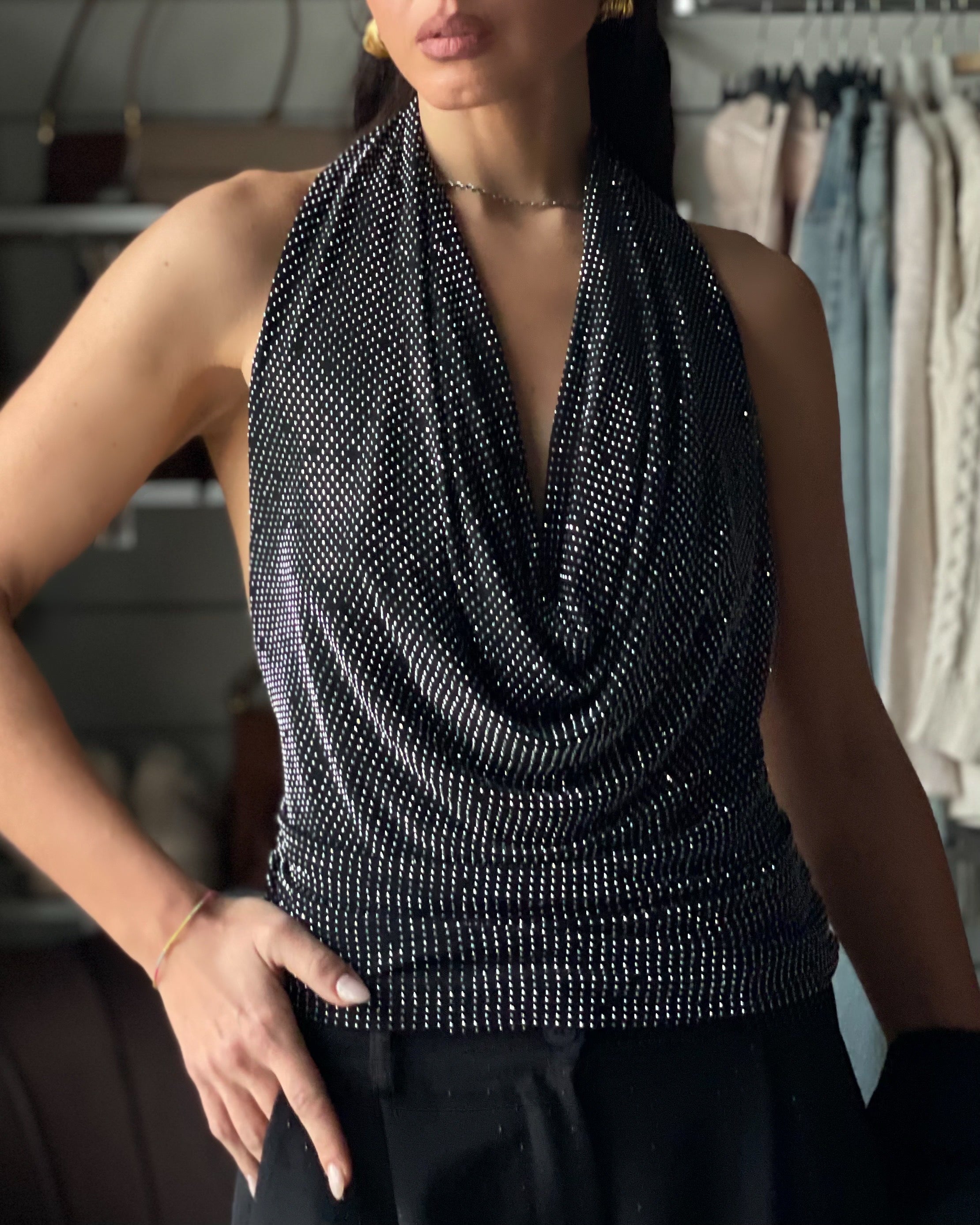 TOP HALTER DIAMOND NERO