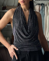 TOP HALTER DIAMOND NERO