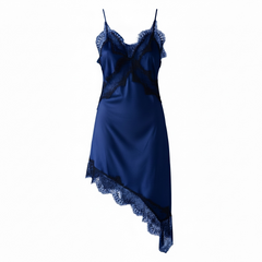 Top dress in raso con pizzo blu