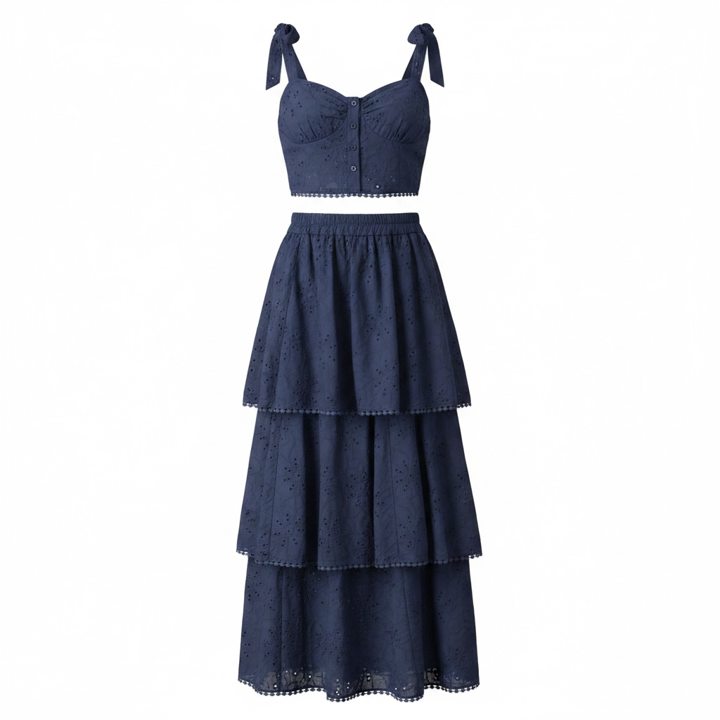 Set coordinato top e gonna sangallo blu