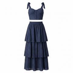 Set coordinato top e gonna sangallo blu