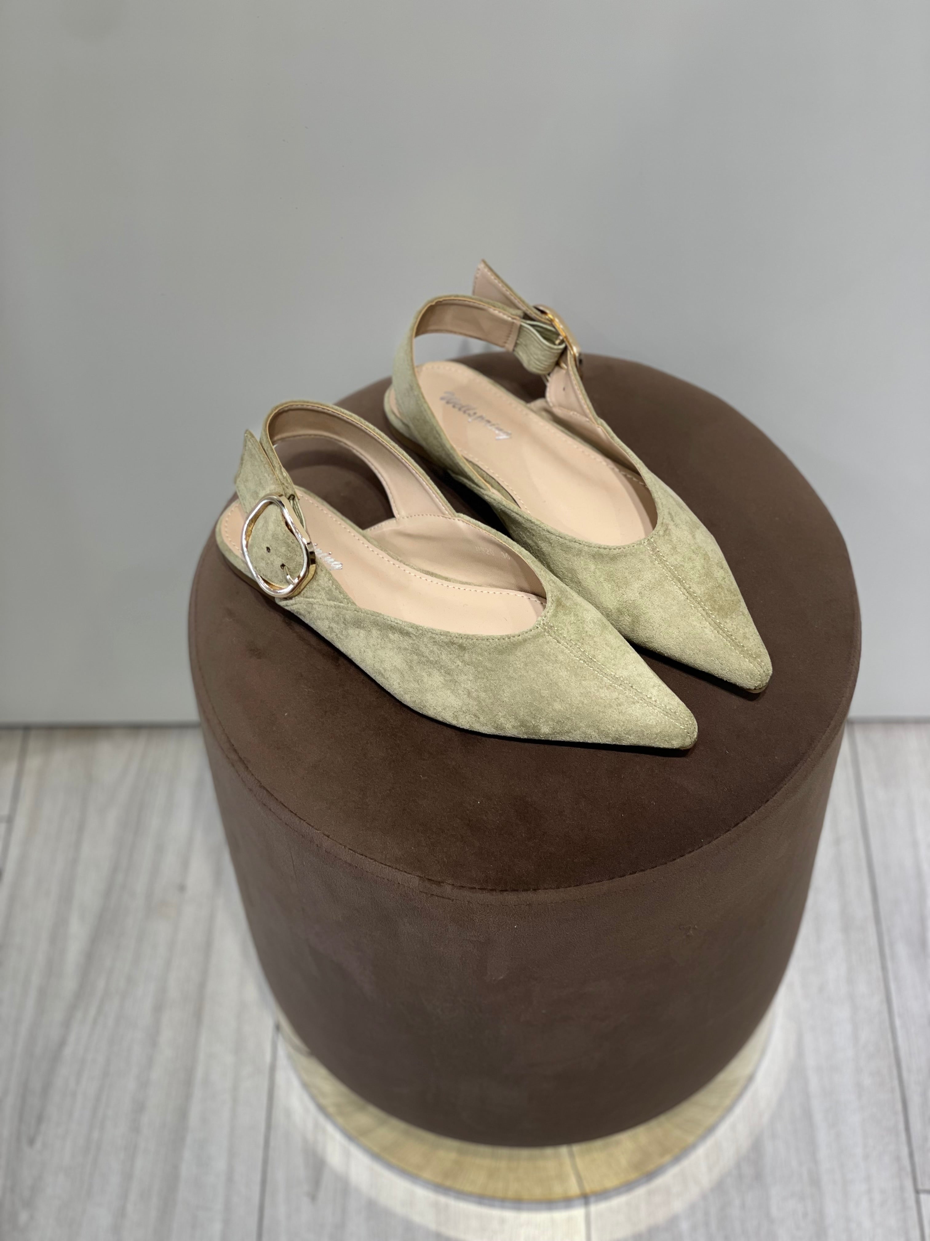 Slingback Scarlett flat in suede con fibbia