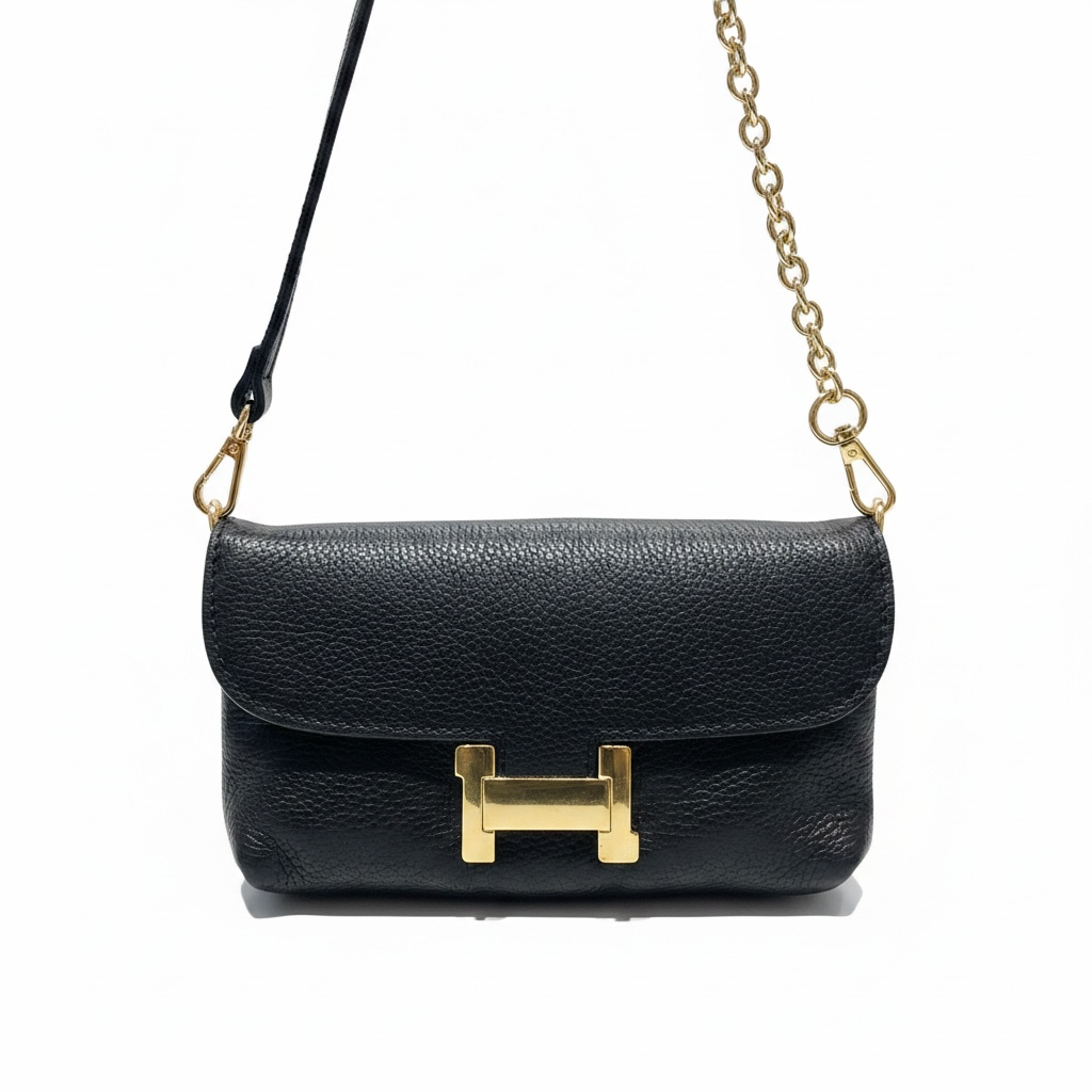 Mini Bag H in pelle nera