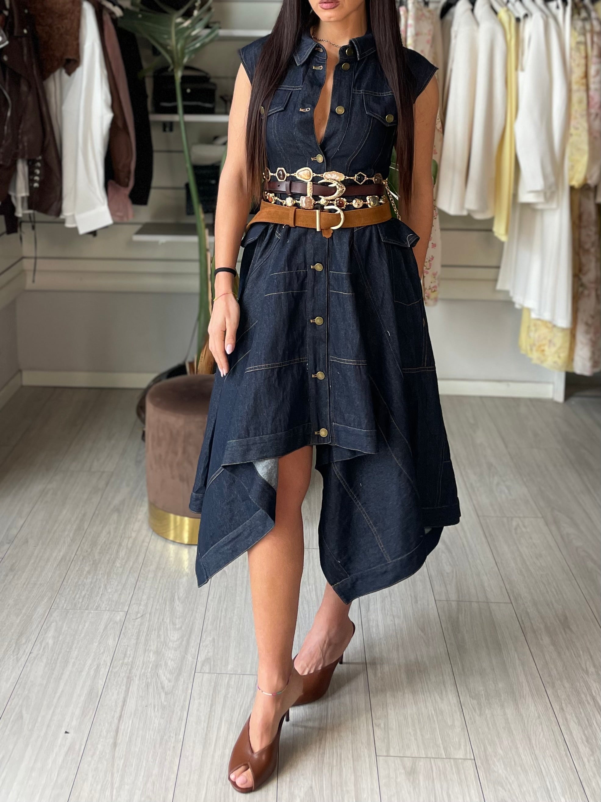 Abito TYLA asimmetrico in denim scuro