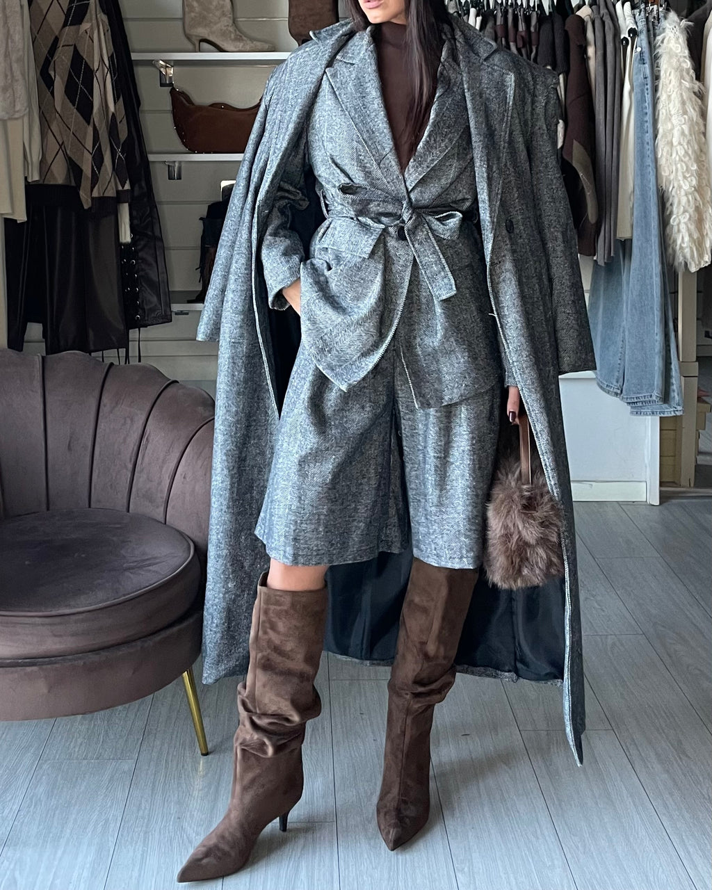 SHELBY SET COMBINATO BLAZER & BERMUDA Grey