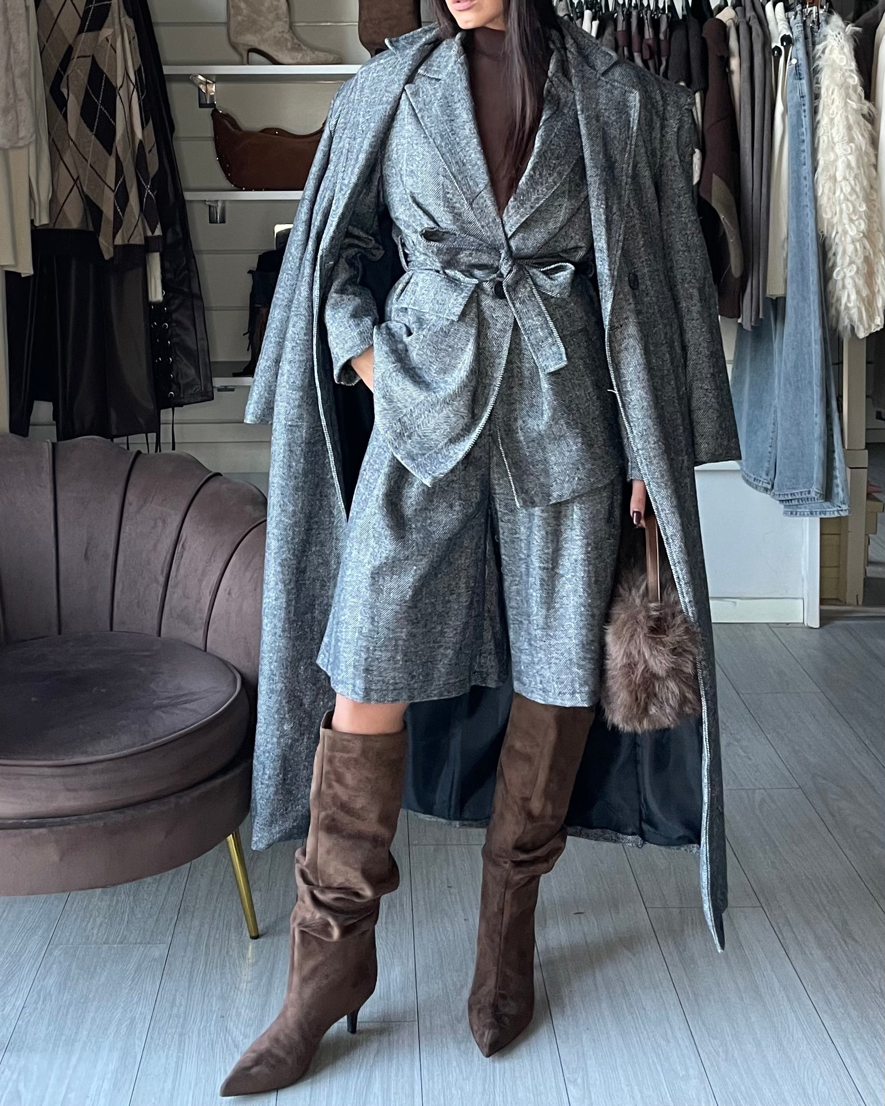 SHELBY SET COMBINATO BLAZER & BERMUDA Grey