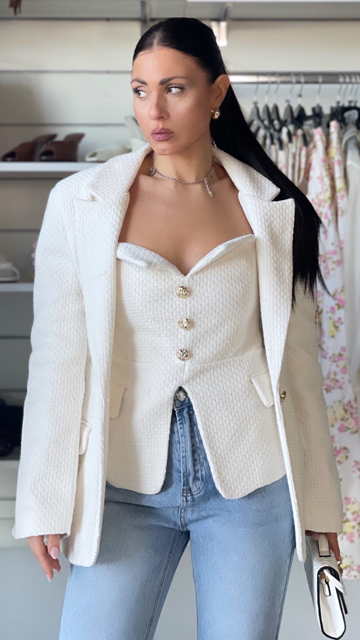 Blazer in tweed panna Lumina