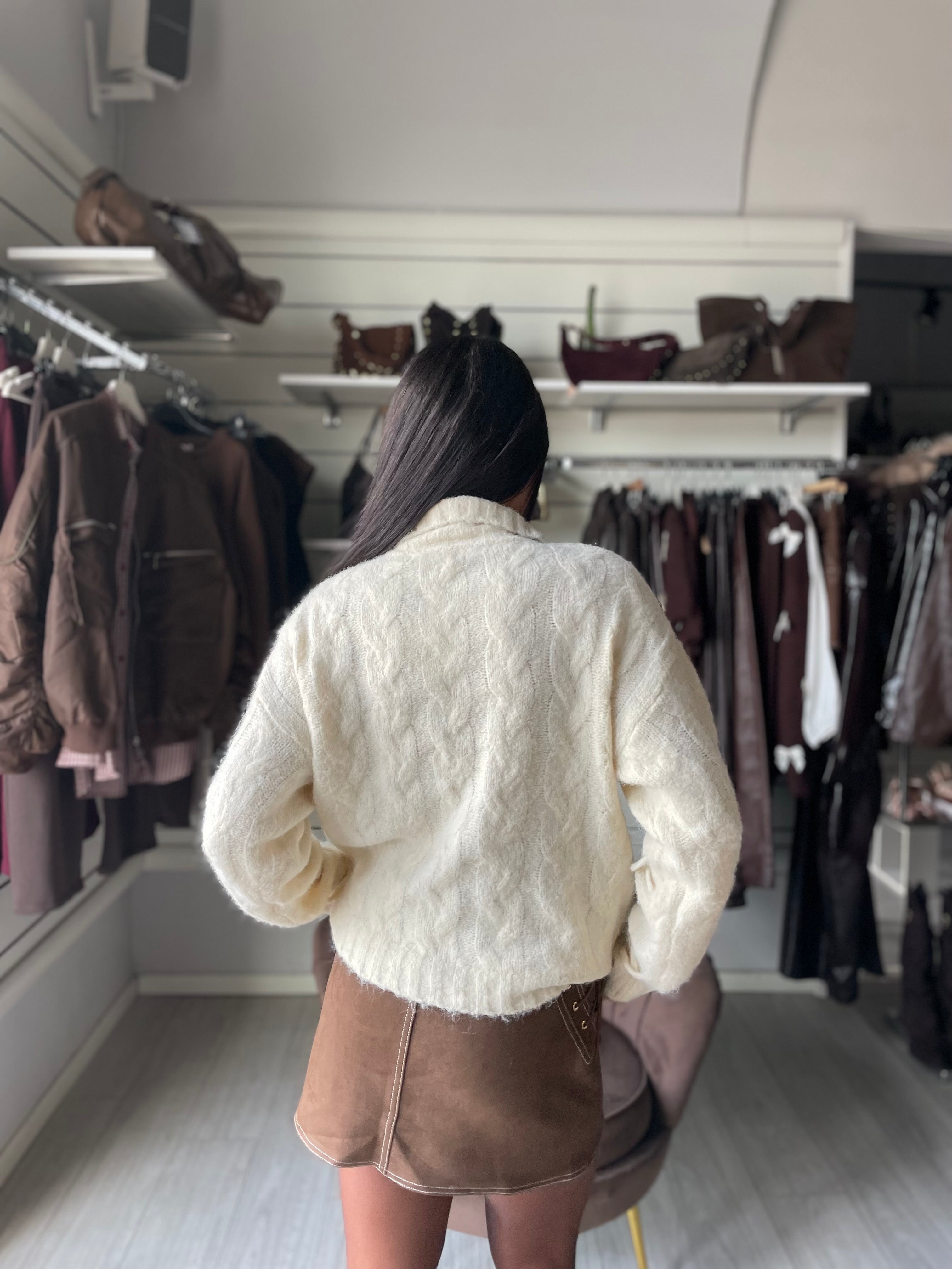 MAGLIONE CON TRECCE MEZZA ZIP