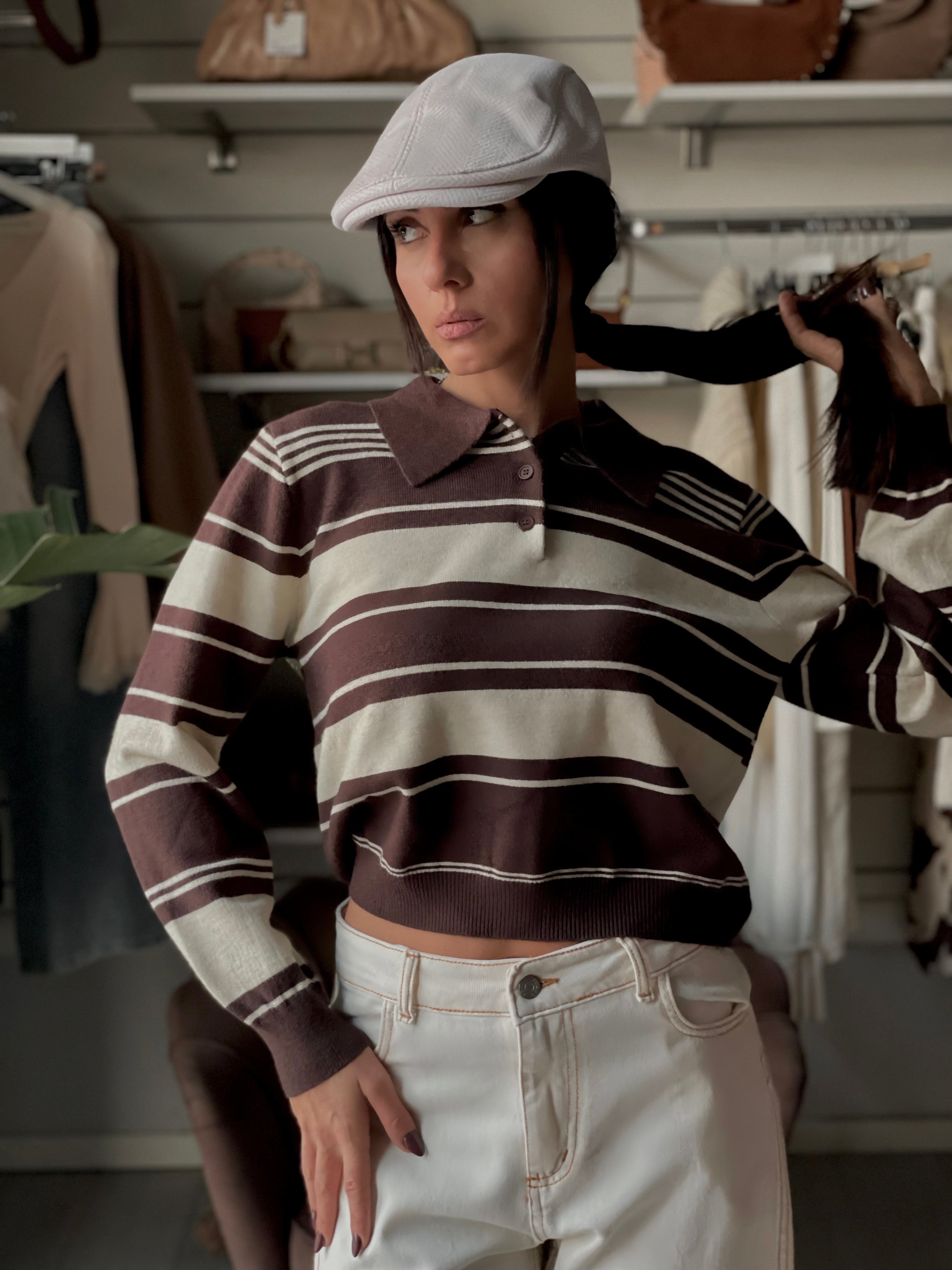 PULLOVER A RIGHE CON COLLETTO STILE POLO